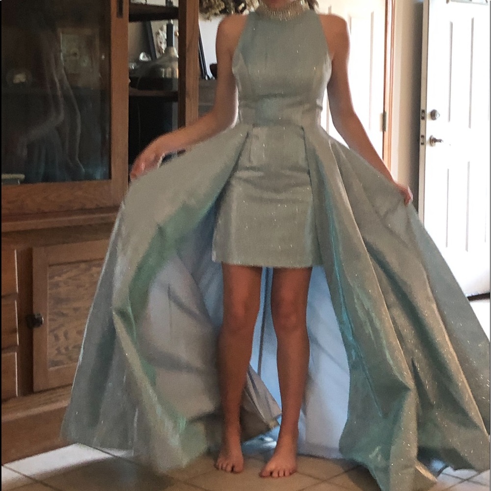 One of a kind Mac Duggal blue sparkle 2 piece gown